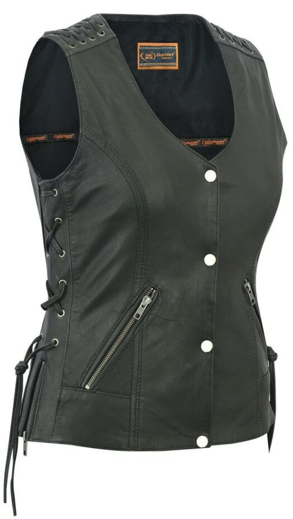 Women's Vest with Grommet and Lacing Accents Motorcycle Vest
